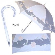 97260 WHITE UMBRELLA WITH HAND- STITCHED YELLOW FLOWER